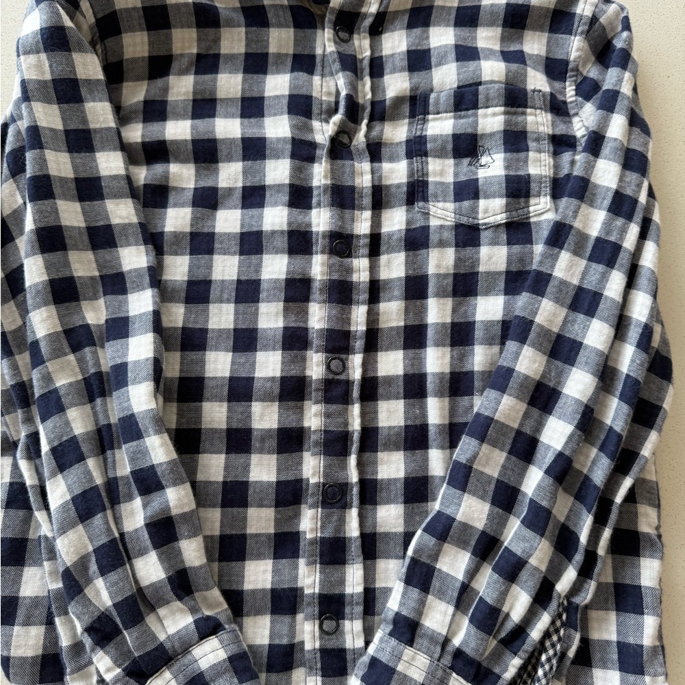 Petit Bateau Navy and White Plaid Shirt